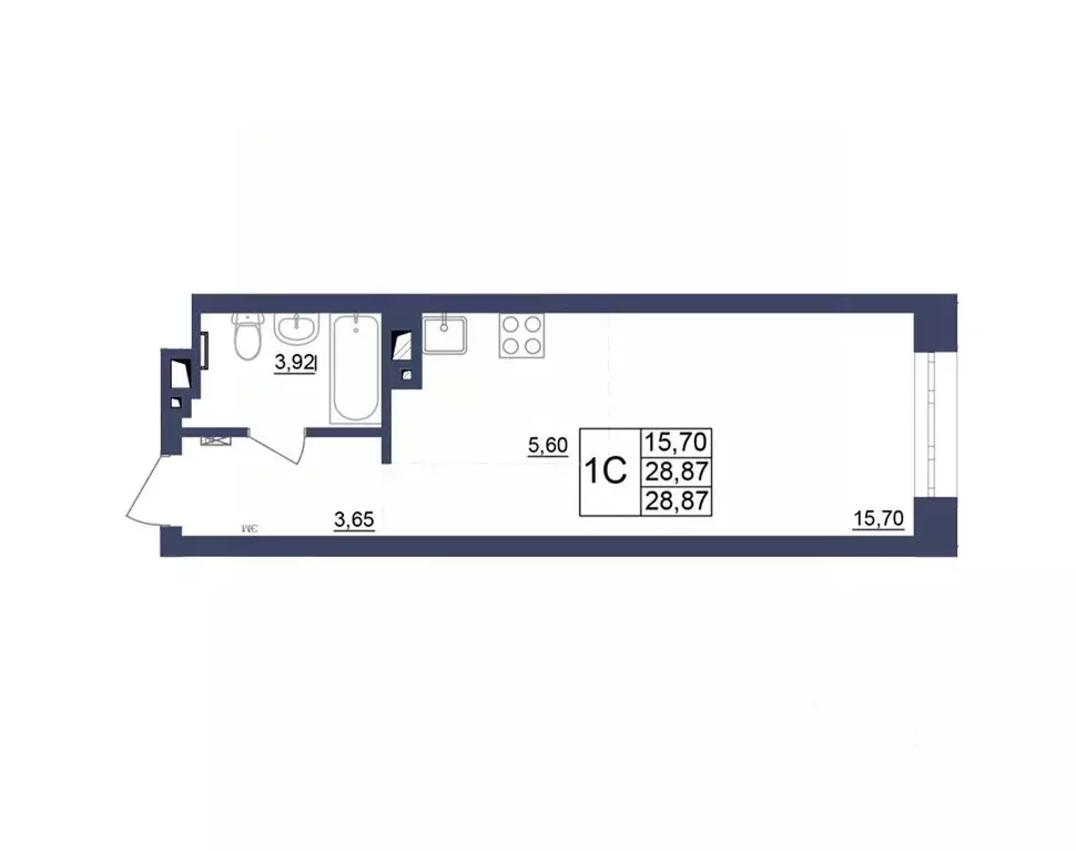 Студия Башкортостан, Уфа Космос жилой комплекс, лит1 (28.69 м) - Фото 1