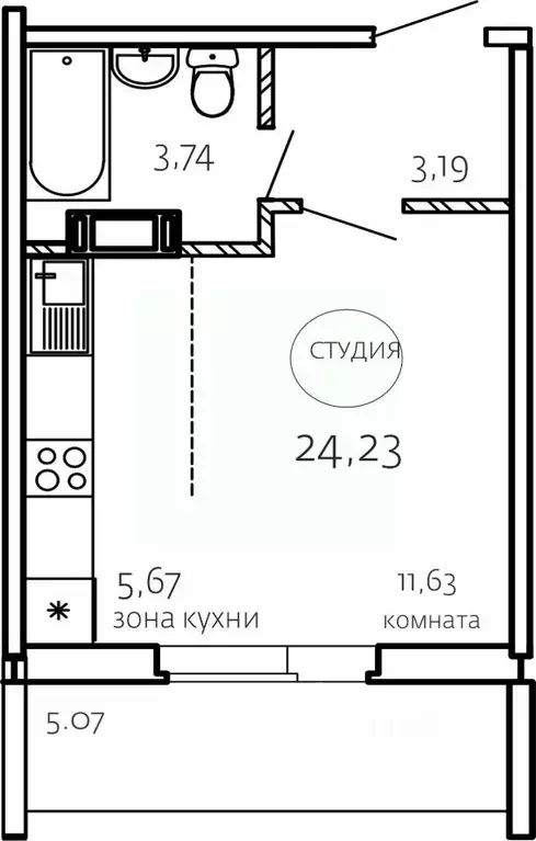 Студия Челябинская область, Челябинск ул. Маршала Чуйкова, 28 (24.23 ... - Фото 0