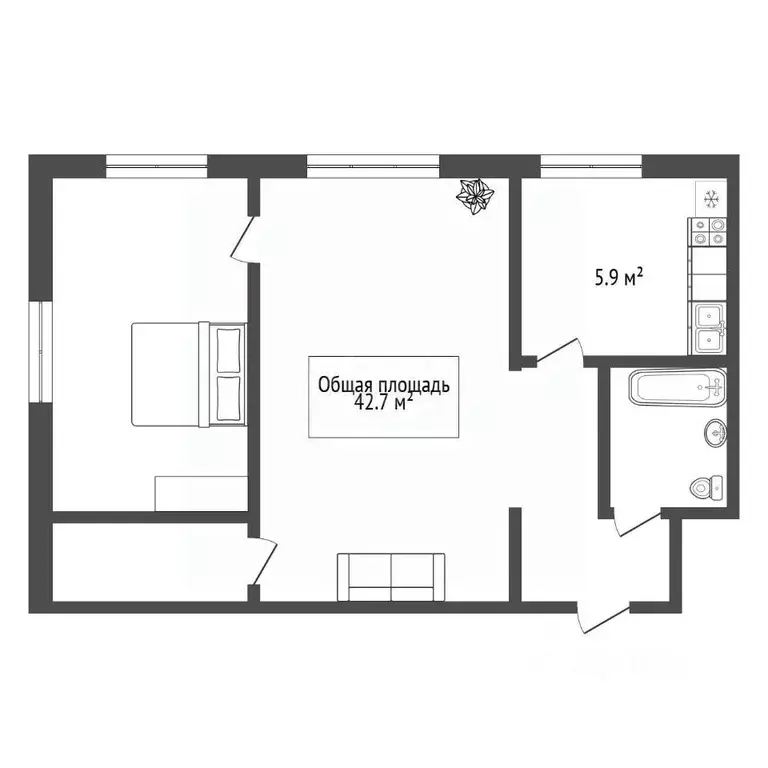 2-к кв. Новосибирская область, Новосибирск Первомайская ул., 100 (42.7 ... - Фото 2