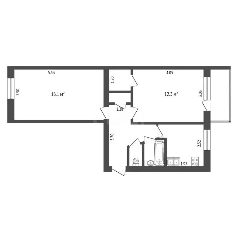 2-комнатная квартира: Тюмень, улица Карла Маркса, 110 (45.1 м) - Фото 1