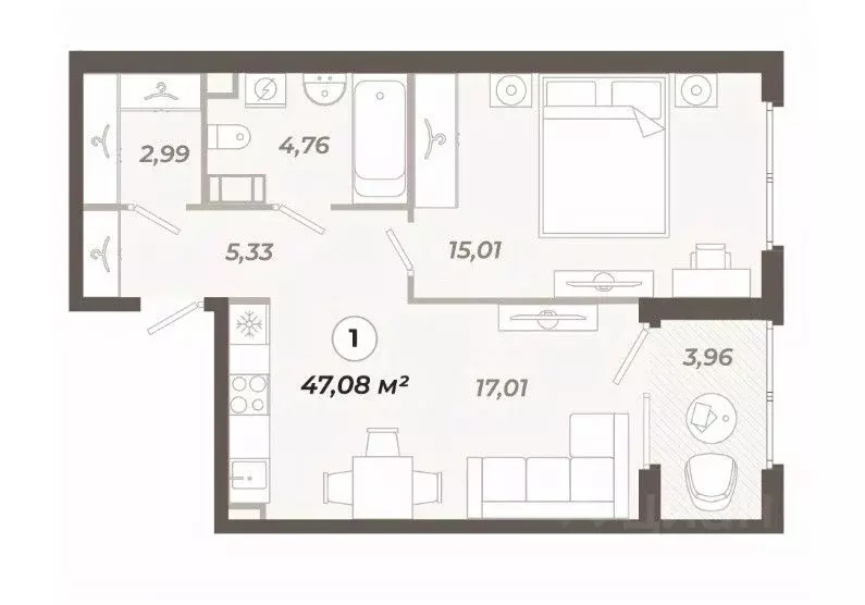 1-к кв. Санкт-Петербург ул. Коли Томчака, 21Д (47.08 м) - Фото 0