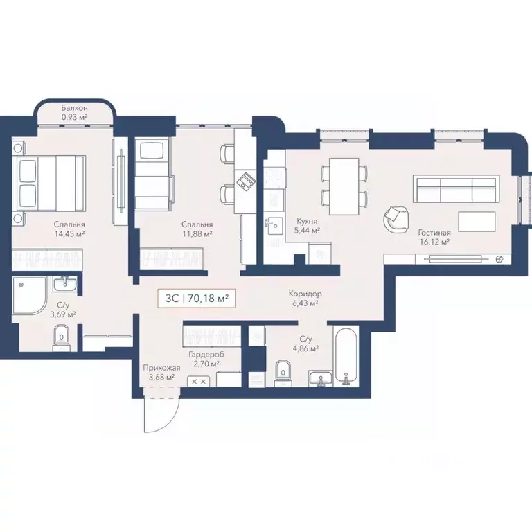 3-к кв. Новосибирская область, Новосибирск ул. Кирова, 115 (70.4 м) - Фото 1