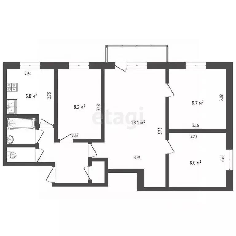 4-к кв. Калужская область, Калуга ул. Дзержинского, 89 (58.7 м) - Фото 1