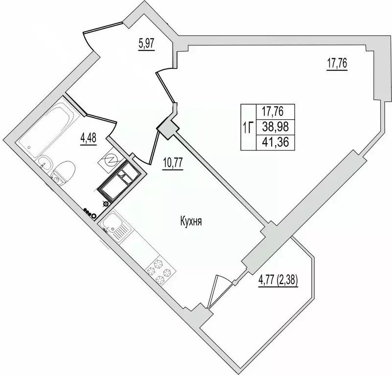 1-к кв. Псковская область, Псков Линейная ул., 87 (41.36 м) - Фото 1