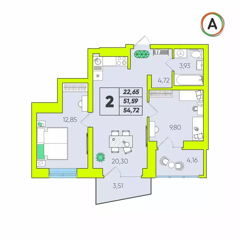 Продаётся 2-к квартира, 54.72 м - Фото 0