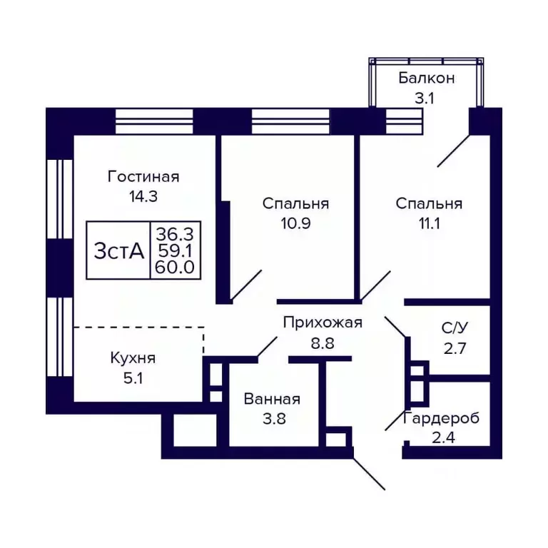3-к кв. Новосибирская область, Новосибирск ул. Грибоедова (60.0 м) - Фото 0