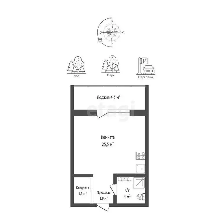 Квартира-студия: Тюмень, Комбинатская улица, 54к2 (32.9 м) - Фото 0