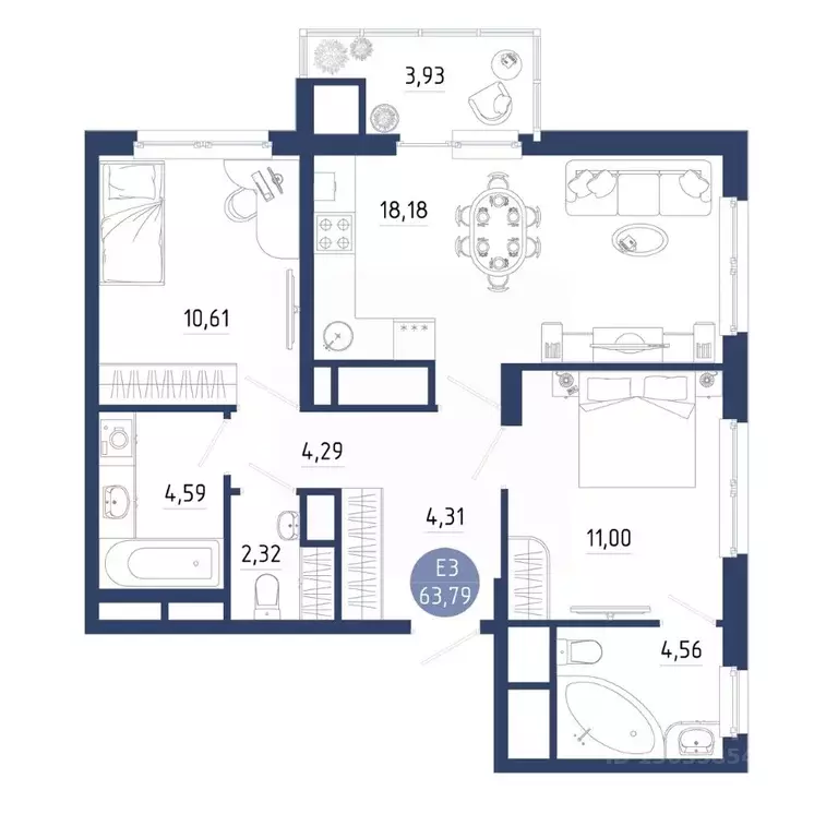 2-к кв. Рязанская область, Рязанский муниципальный округ, с. Дядьково ... - Фото 1