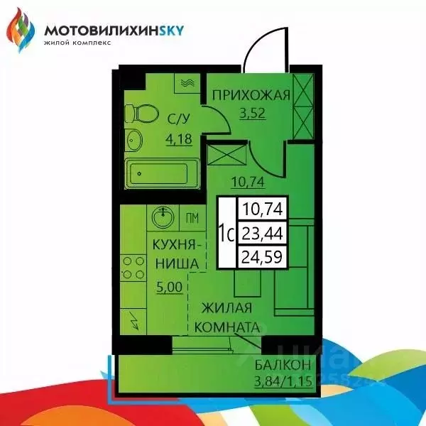 1-к кв. Пермский край, Пермь ул. Гашкова, 55 (24.59 м) - Фото 1