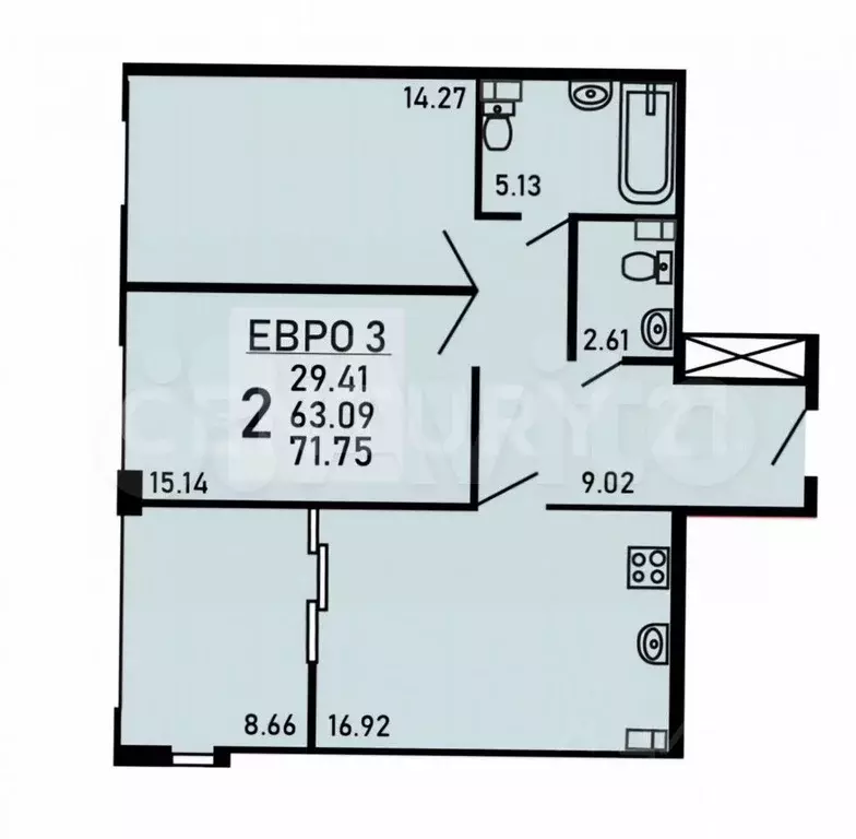 2-к. квартира, 80,5 м, 21/26 эт. - Фото 0