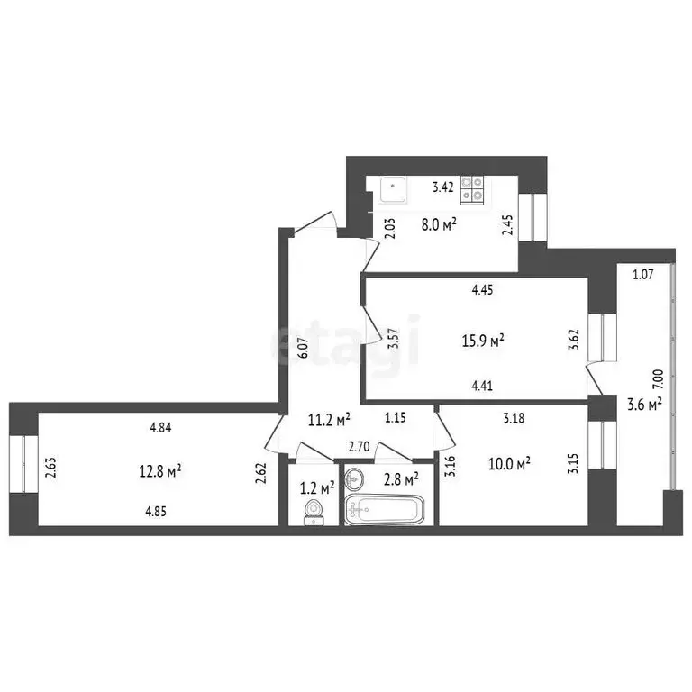 3-комнатная квартира: Стерлитамак, Коммунистическая улица, 116 (61.9 ... - Фото 1