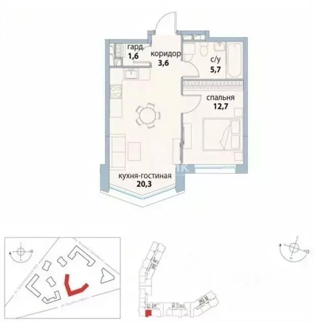 1-к кв. Москва ул. Крузенштерна, 3к1 (44.0 м) - Фото 2