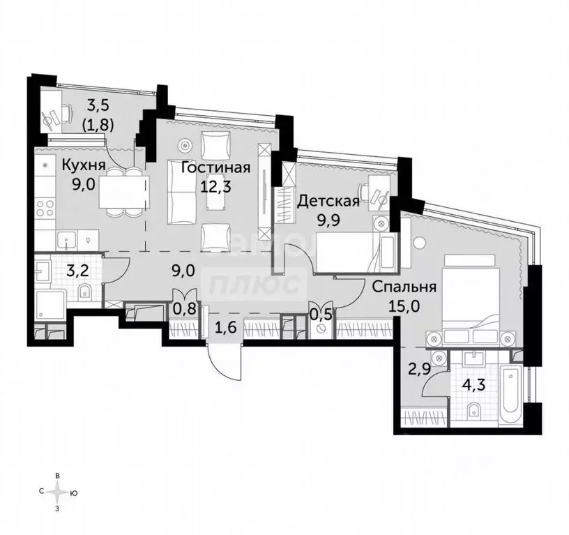 3-к кв. Москва Варшавское ш., 37К4 (70.3 м) - Фото 1