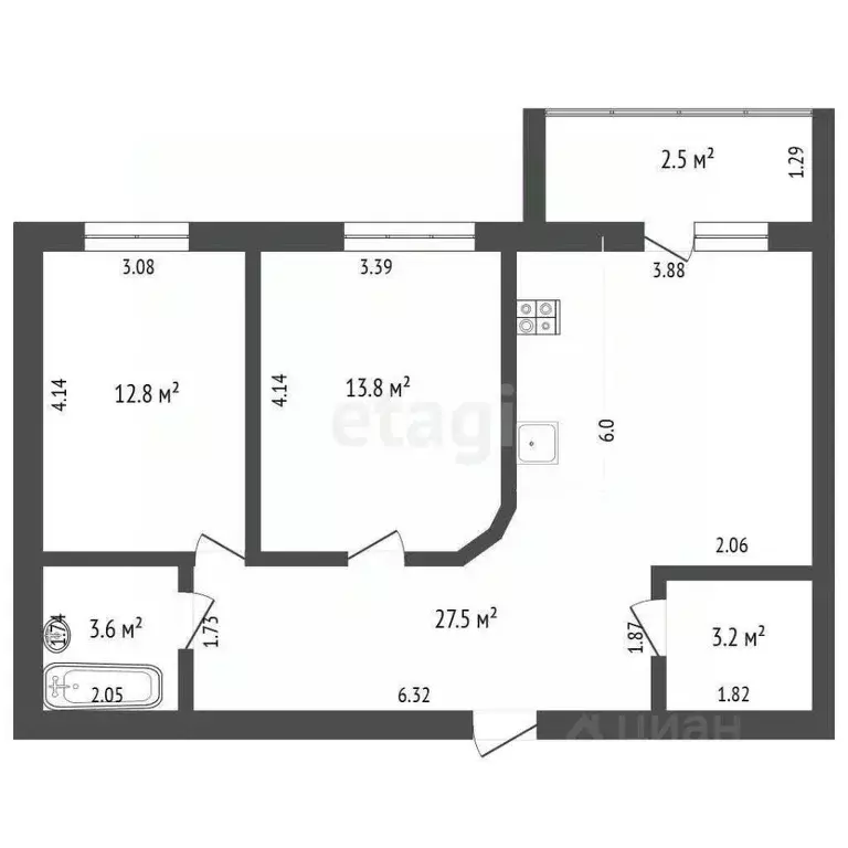 2-к кв. Забайкальский край, Чита Царский мкр, 13 (60.9 м) - Фото 1