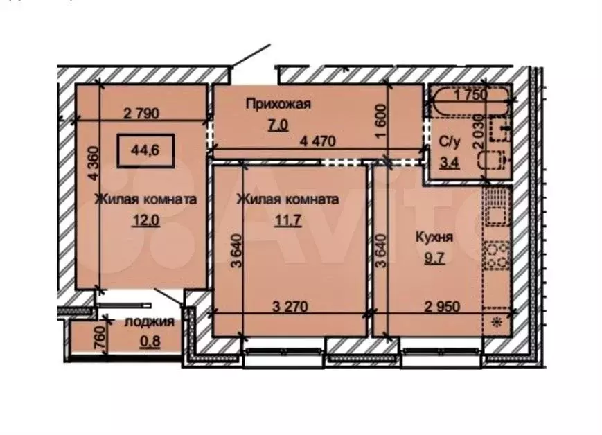 2-к. квартира, 44,6 м, 4/10 эт. - Фото 1