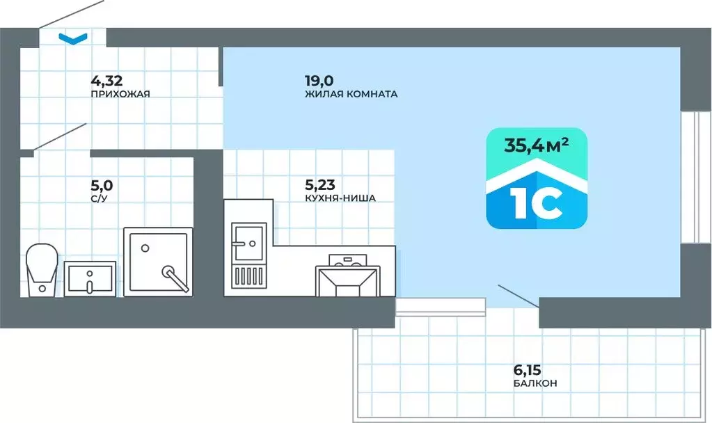 1-к кв. Алтайский край, Бийск Зеленый Клин мкр,  (35.4 м) - Фото 1