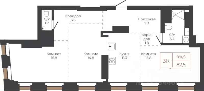 3-к кв. Алтайский край, Барнаул пл. Баварина, 8к1 (80.3 м) - Фото 1