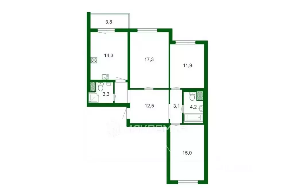 3-к кв. Санкт-Петербург дор. Кушелевская, 5к8 (82.0 м) - Фото 2