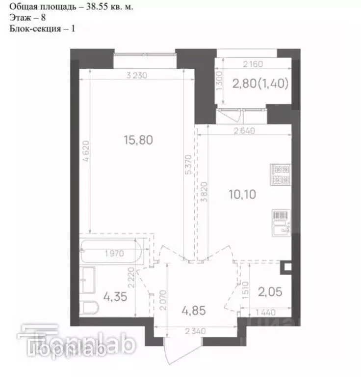1-к кв. Татарстан, Казань Краснококшайская ул., 60 (38.55 м) - Фото 2