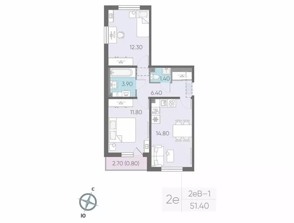 2-комнатная квартира: Ковалёво, улица Александра Разгонина, 2к1 (51.4 ... - Фото 0