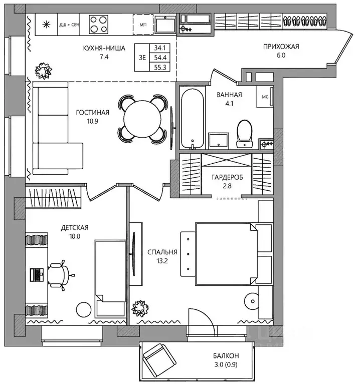3-к кв. Пермский край, Пермь ул. 3-я Нейвинская, 5 (55.3 м) - Фото 1