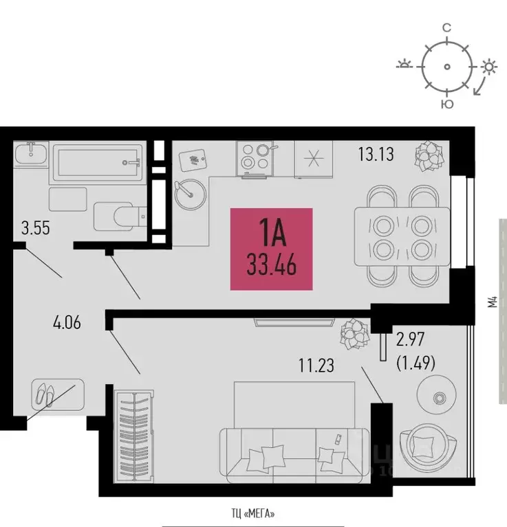 1-к кв. Ростовская область, Аксай  (33.46 м) - Фото 1