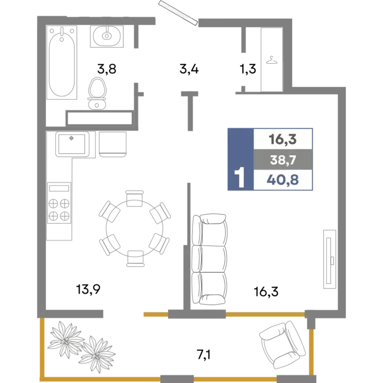 1-к квартира, 40.8 м - Фото 0