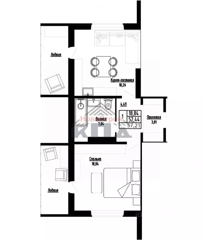 1-к кв. Омская область, Омск ул. Леонида Маслова, 7 (57.0 м) - Фото 1