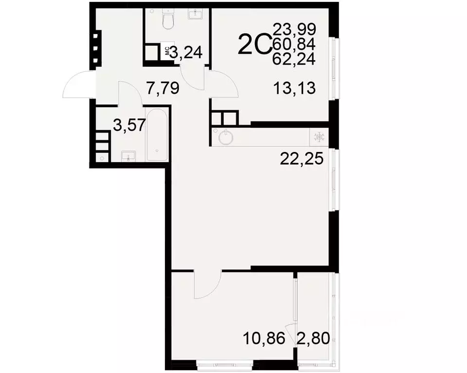 2-к кв. Рязанская область, Рязань ул. Бирюзова (60.84 м) - Фото 0