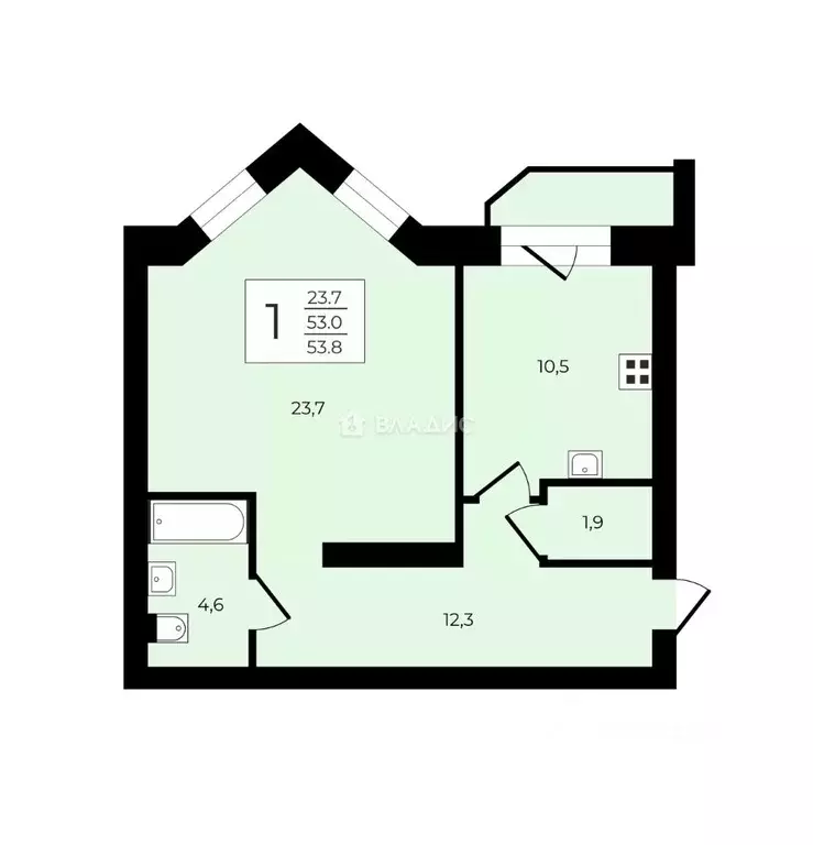 1-к кв. Владимирская область, Владимир ул. Красная Горка, 60 (53.8 м) - Фото 2