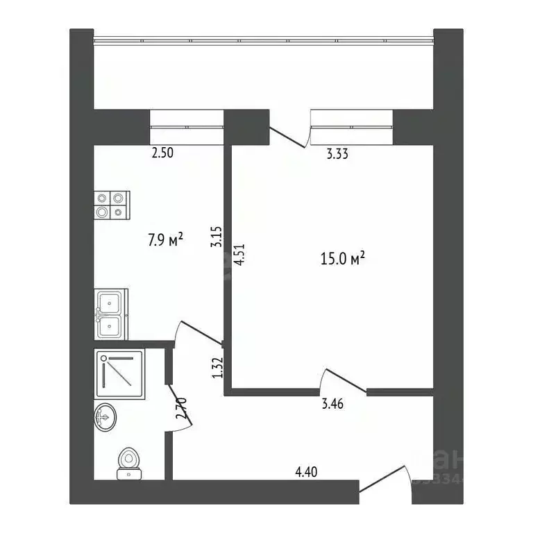 1-к кв. Тюменская область, Тюмень ул. Московский Тракт, 161к1 (34.4 м) - Фото 2