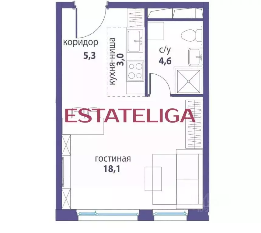 Студия Москва ул. Крузенштерна, 7 (30.7 м) - Фото 2