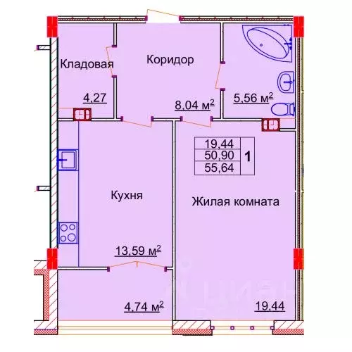 1-к кв. Ивановская область, Иваново Лежневская ул., 98 (55.64 м) - Фото 0