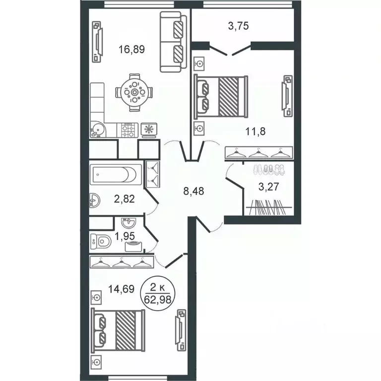 2-к кв. Тверская область, Тверь Южный мкр,  (62.98 м) - Фото 0