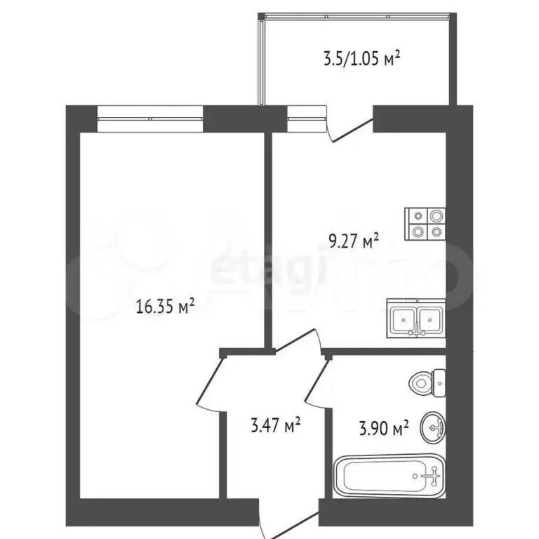 1-к. квартира, 35 м, 4/11 эт. - Фото 1