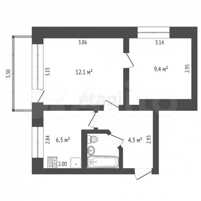 2-к. квартира, 34,7 м, 5/5 эт. - Фото 0