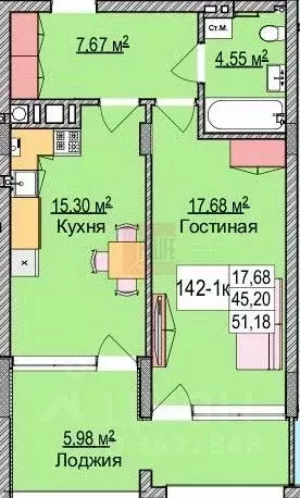 1-к кв. Калининградская область, Зеленоградск ул. Гагарина, 87 (46.9 ... - Фото 1