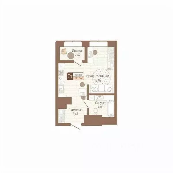 1-к кв. Тульская область, Тула Кулик жилой комплекс (26.81 м) - Фото 1