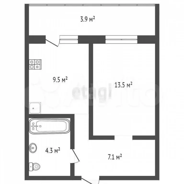 1-к. квартира, 31 м, 6/9 эт. - Фото 0