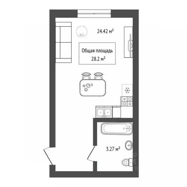 Студия Новосибирская область, Бердск Черемушная ул., 51к1 (28.2 м) - Фото 2