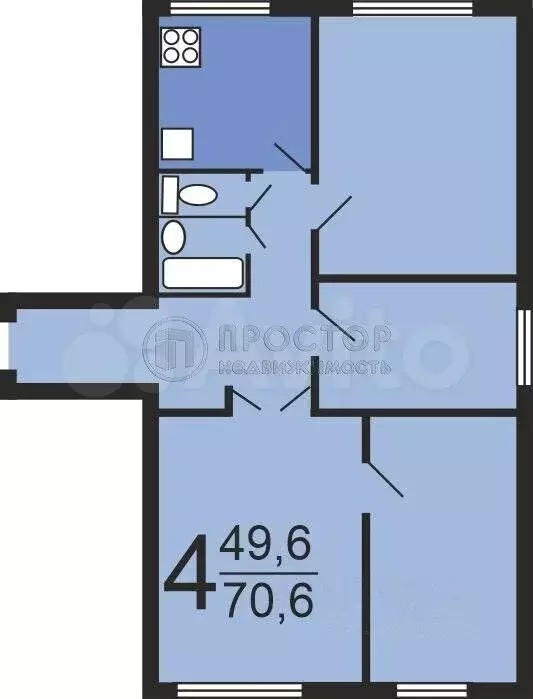 4-к. квартира, 71 м, 7/16 эт. - Фото 0