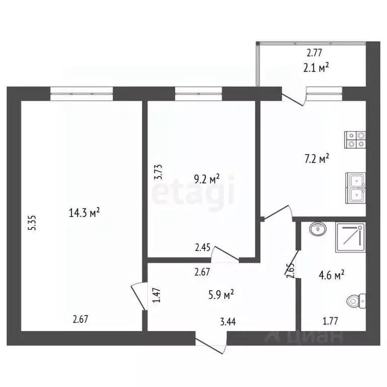 2-к кв. Башкортостан, Стерлитамак Оренбургский тракт, 16В (40.8 м) - Фото 2
