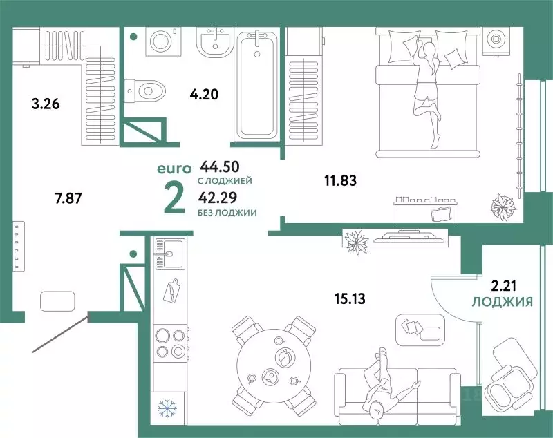2-к кв. Тюменская область, Тюмень Интернациональная ул., 199к10 (44.5 ... - Фото 1