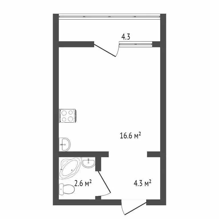 Квартира-студия: Чигири, Красная улица, 9 (25.9 м) - Фото 0
