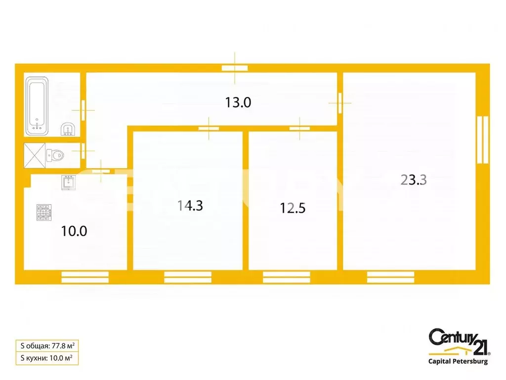 3-к кв. Санкт-Петербург Кузнецовская ул., 44 (77.8 м) - Фото 1