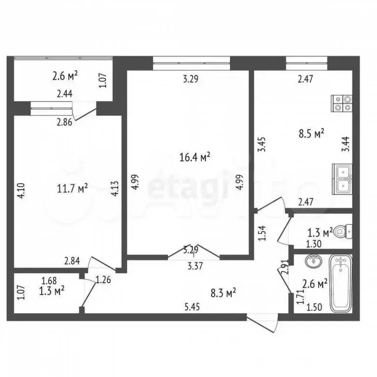 2-к. квартира, 50,6 м, 3/9 эт. - Фото 0