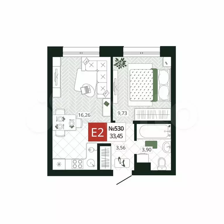 1-к. квартира, 33,5 м, 12/19 эт. - Фото 0