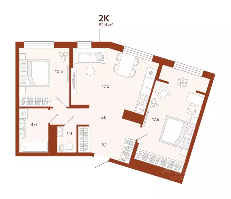 2-к кв. Тюменская область, Тюмень ул. Новаторов, 30 (62.4 м) - Фото 1