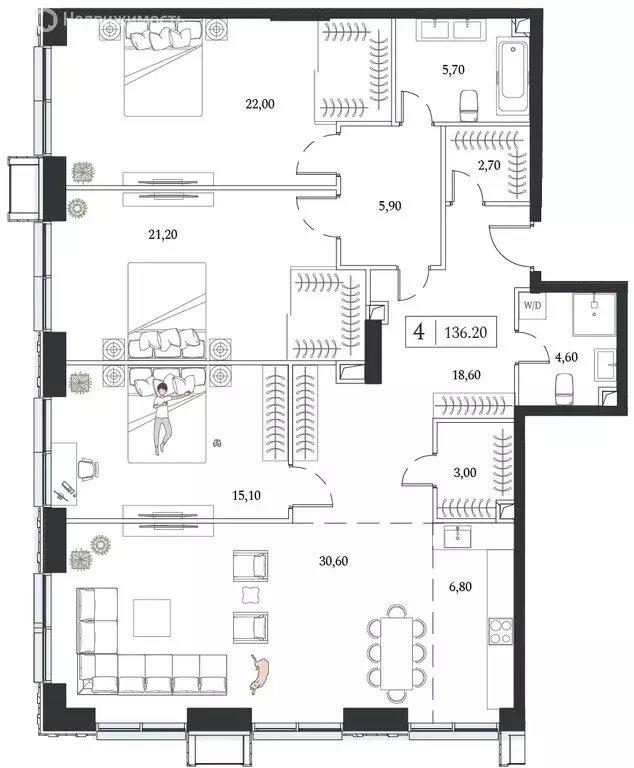 4-комнатная квартира: Москва, проспект Андропова, 9/1 (136.2 м) - Фото 1