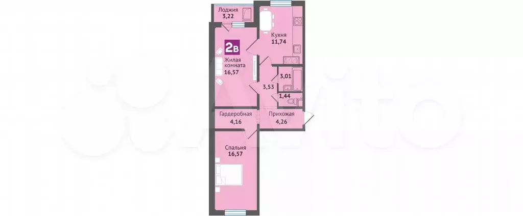 2-к. квартира, 64,5 м, 15/16 эт. - Фото 0